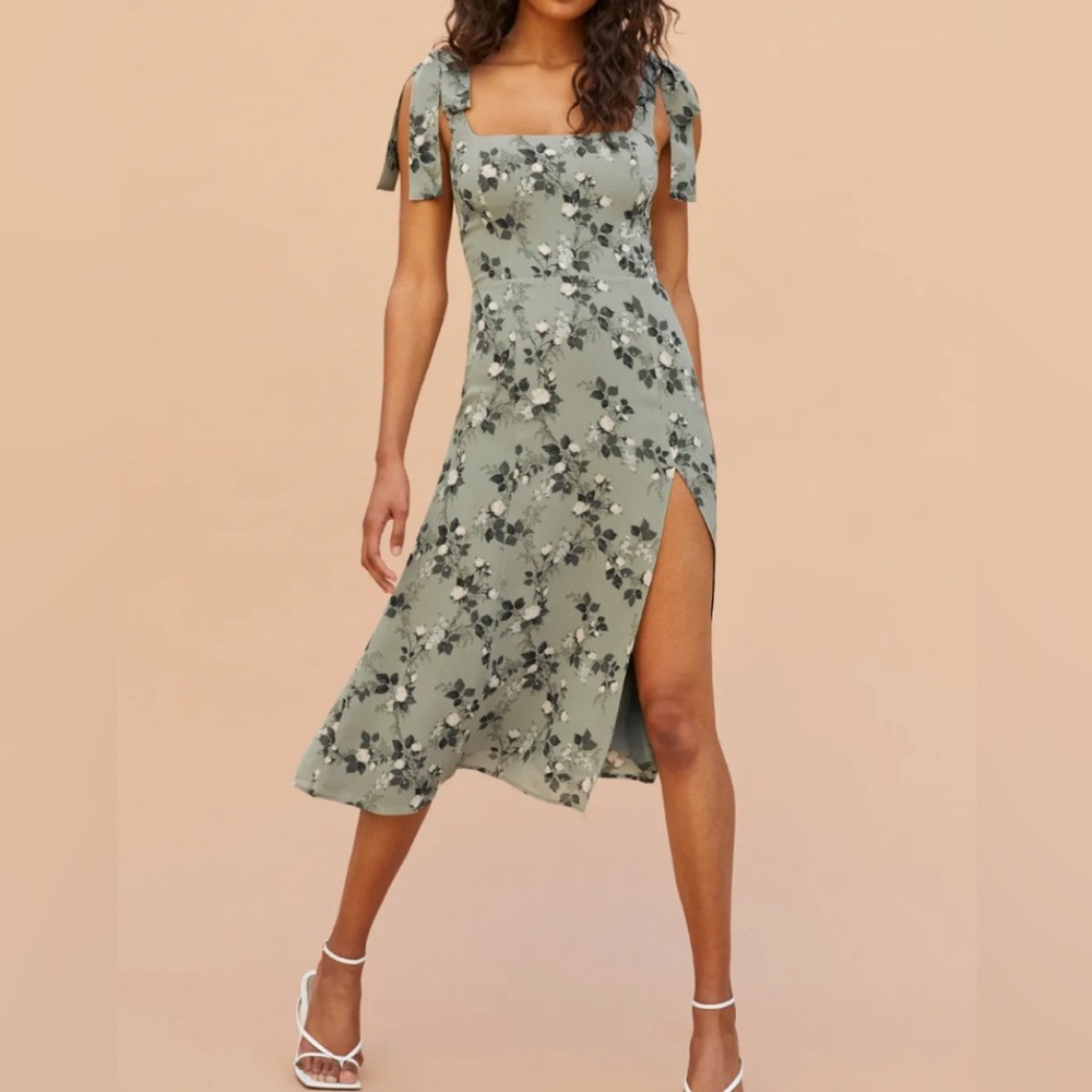 Reformation Green Floral Midi Dress